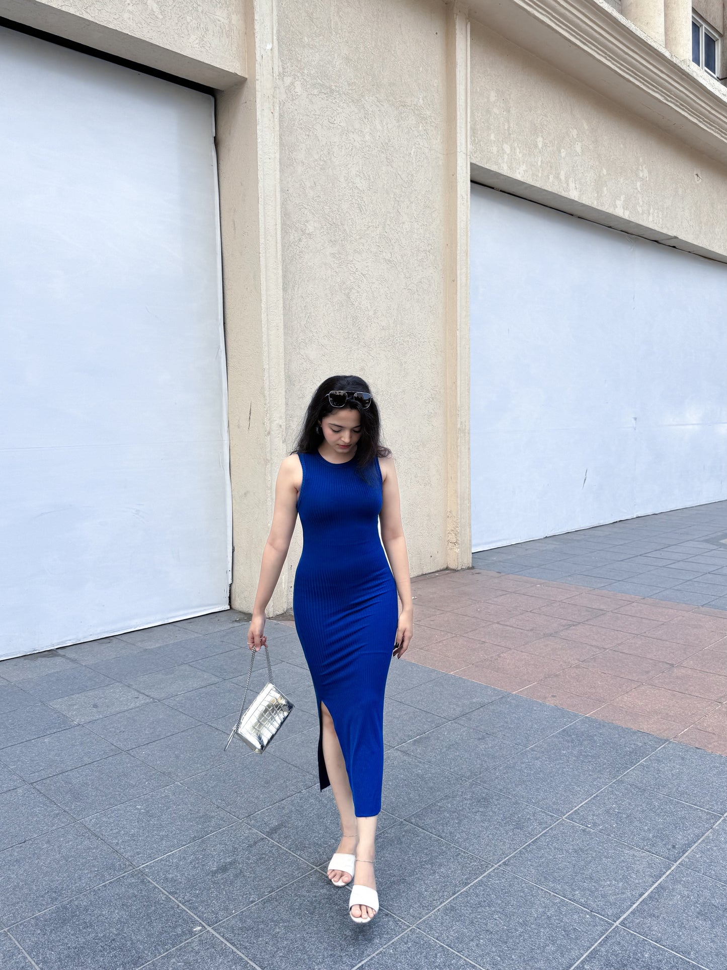 Royal Blue Bodycon Dress with Slit