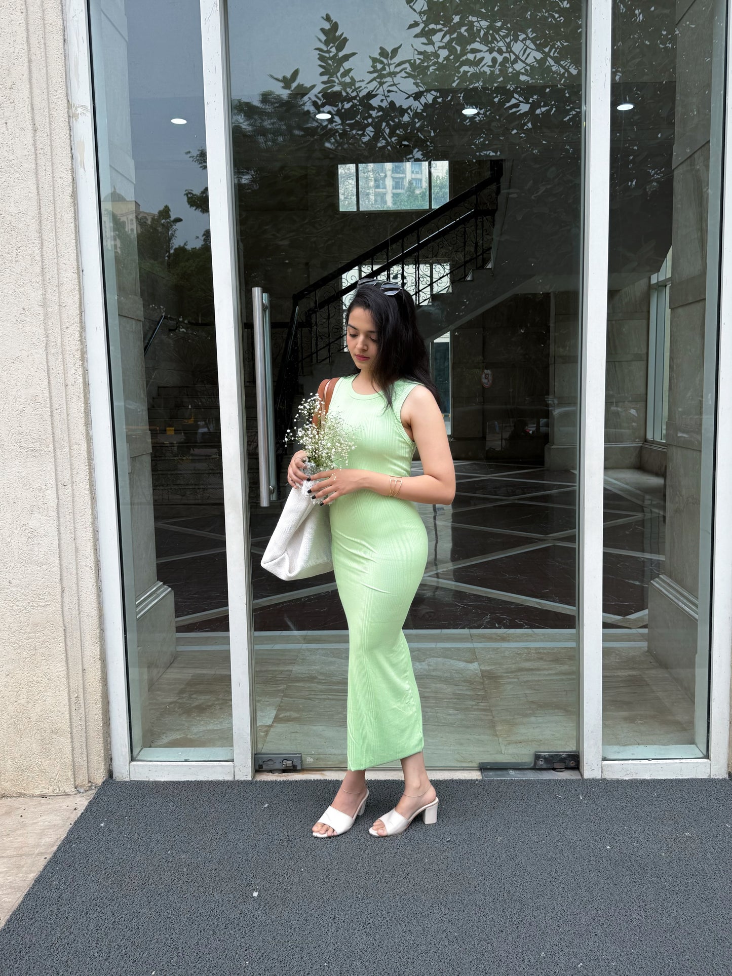 Mint Green Bodycon Dress with Slit