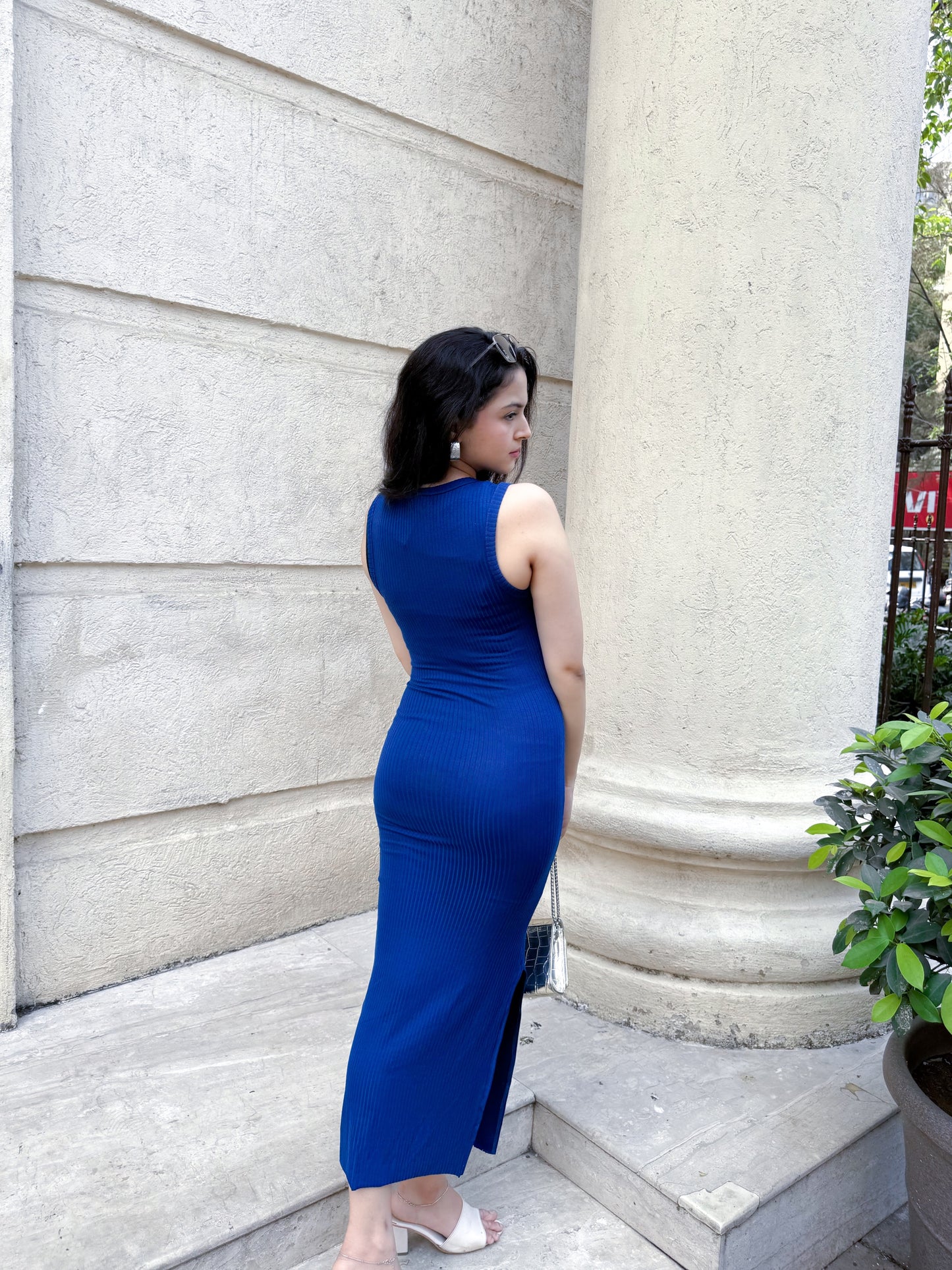 Royal Blue Bodycon Dress with Slit