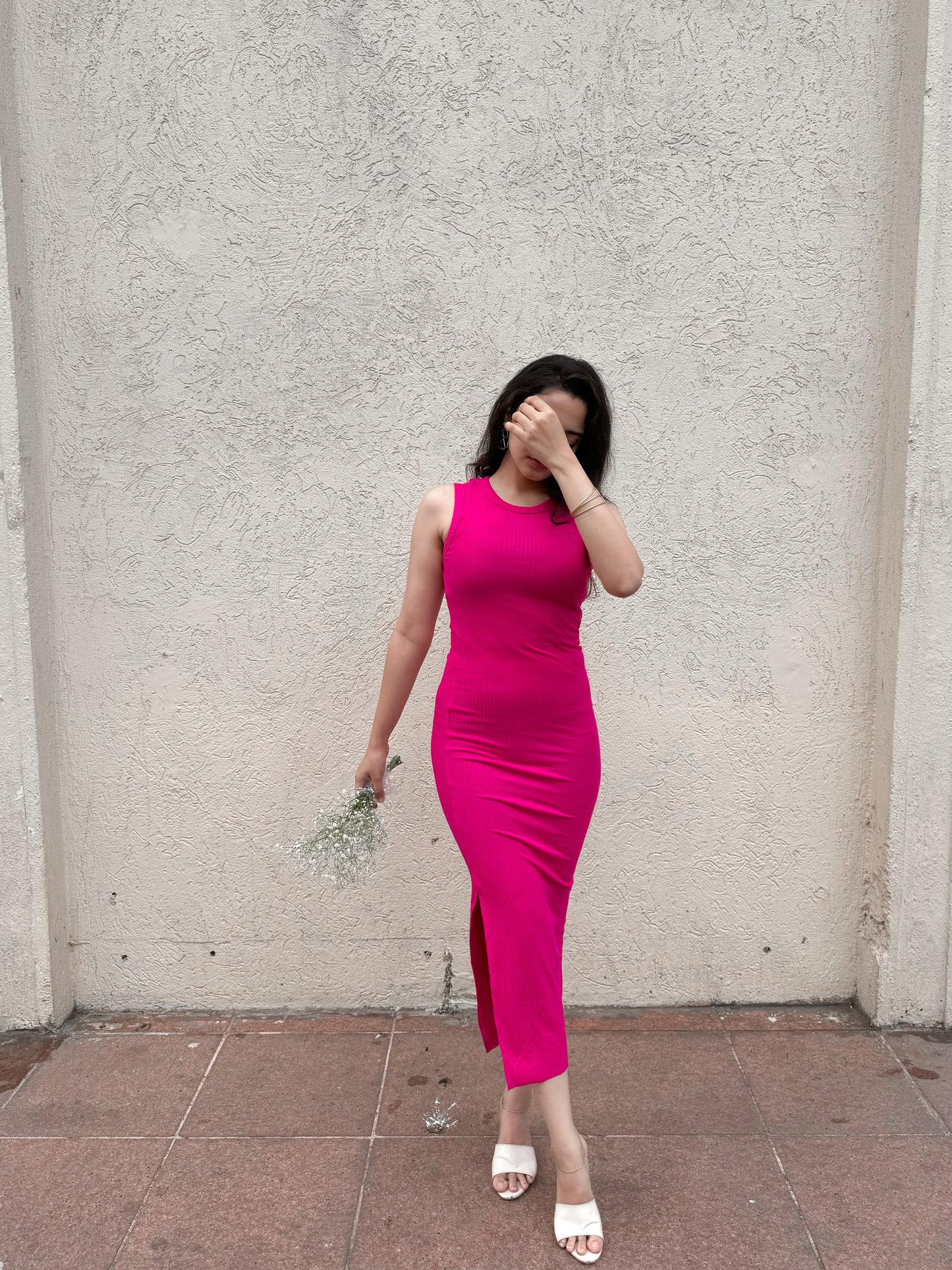 Pink Bodycon Dress with Slit