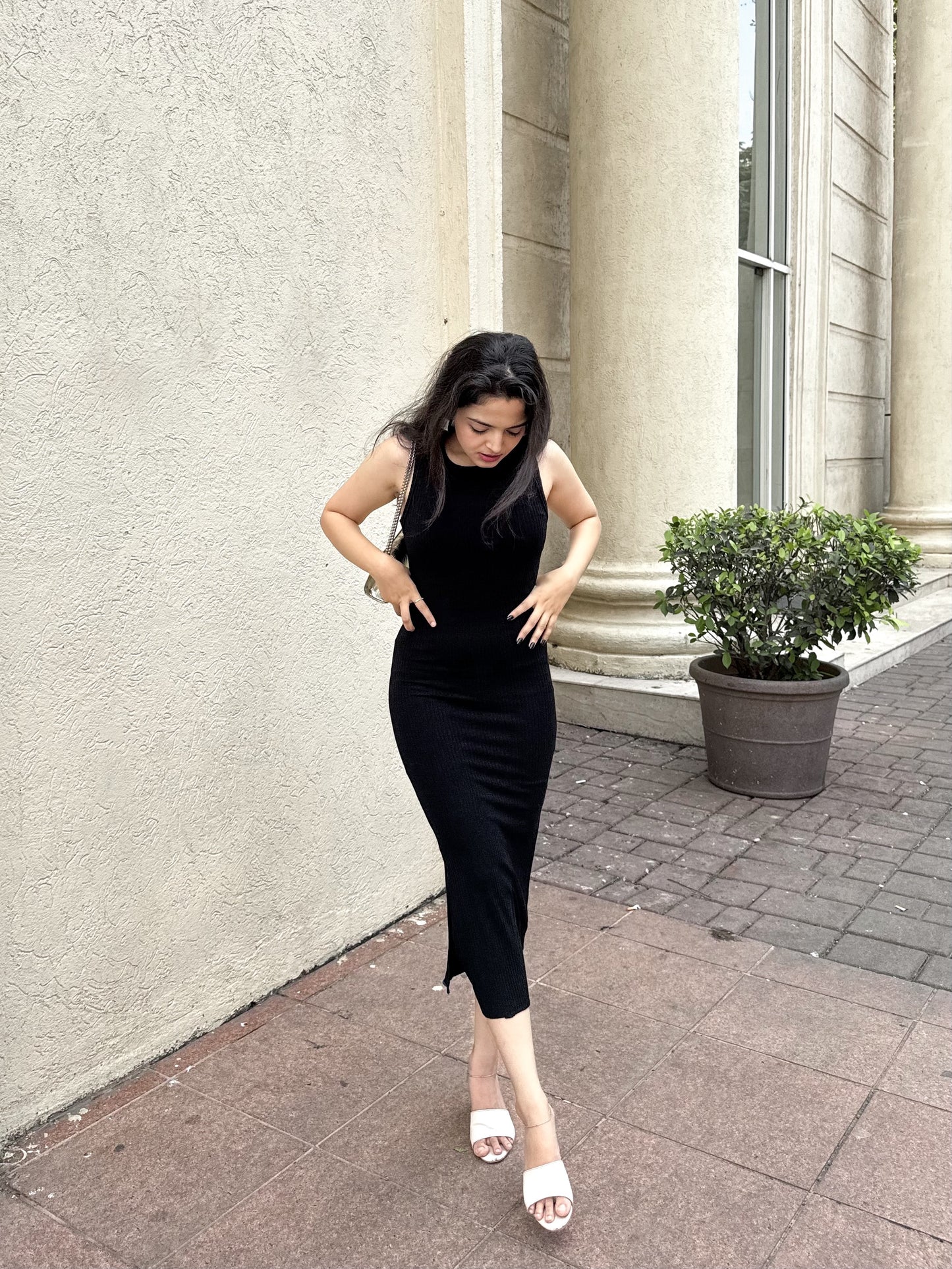 Black Bodycon Dress with Slit