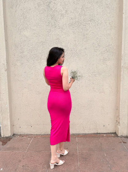 Hot Pink Bodycon Dress with Slit