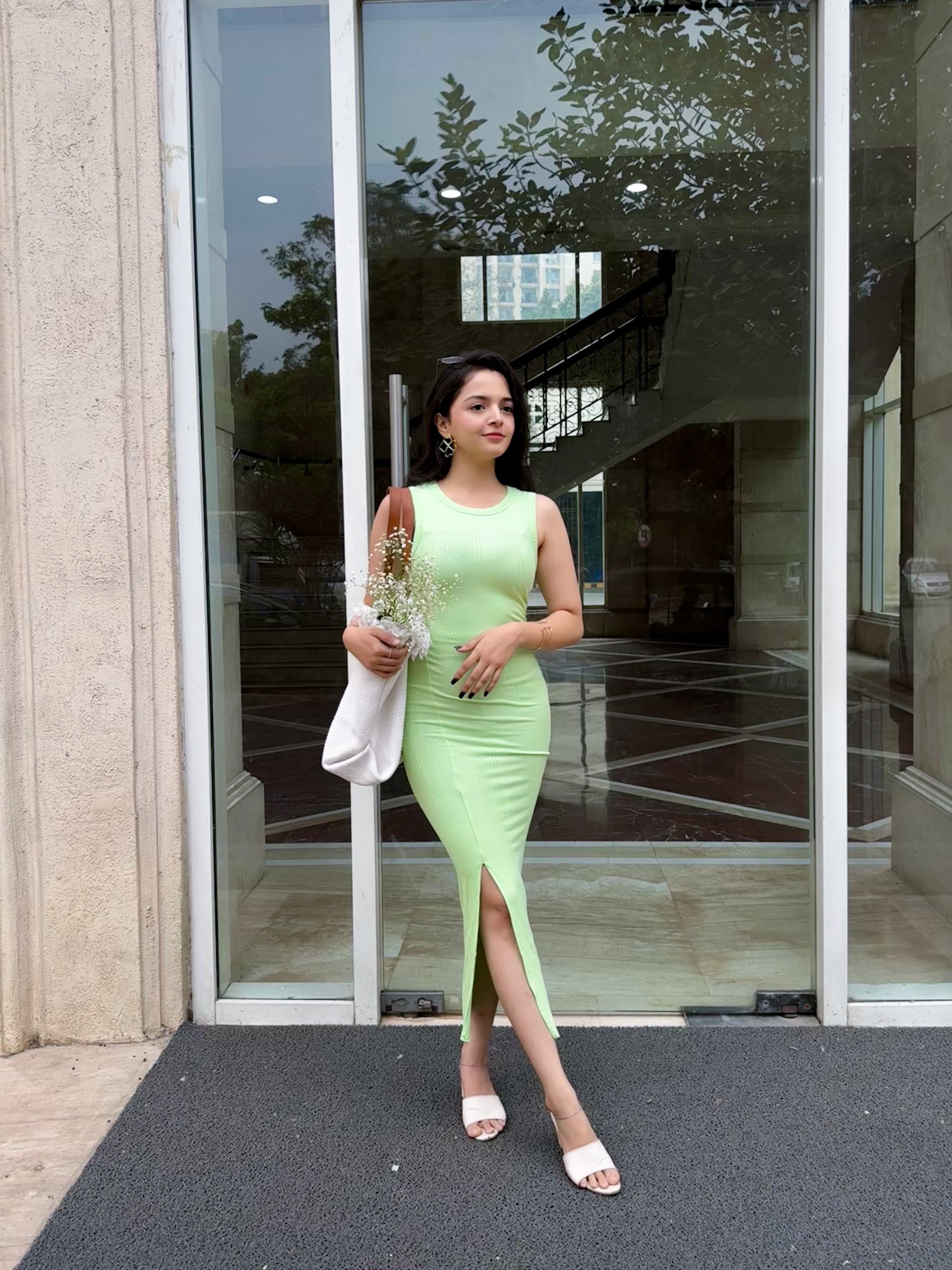 Mint Green Bodycon Dress with Slit Livin outifts