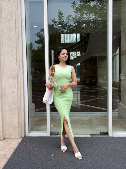 Mint Green Bodycon Dress with Slit
