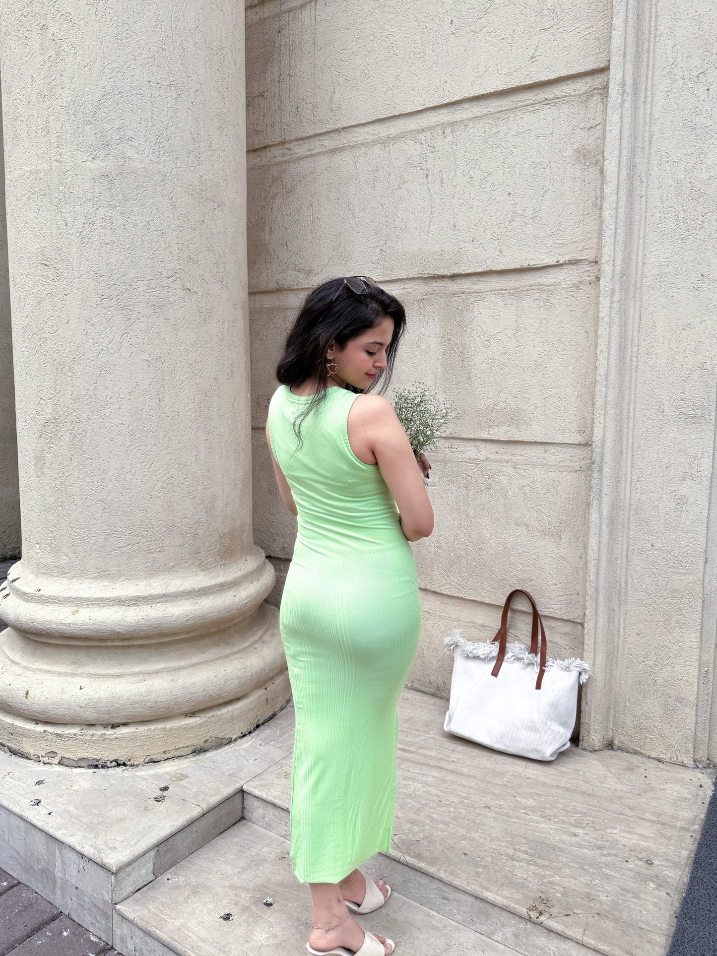 Mint Green Bodycon Dress with Slit